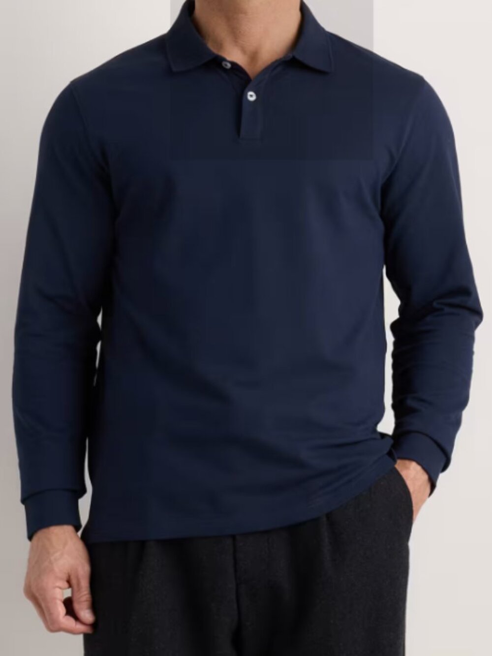 Quince Navy Blue Organic Cotton Pique Polo Long Sleeve Size Large